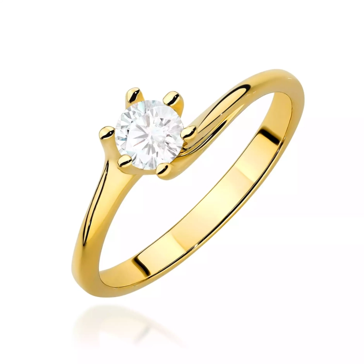 Pierścionek z żółtego złota, diament laboratoryjny 0,50ct