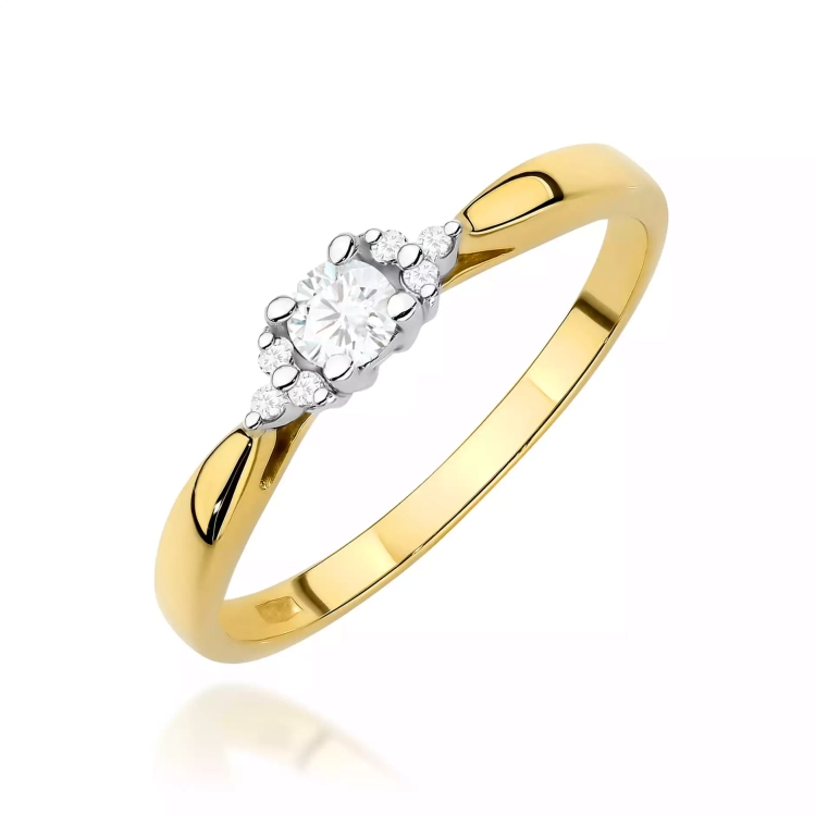 Pierścionek z żółtego złota, diament laboratoryjny 0,10ct