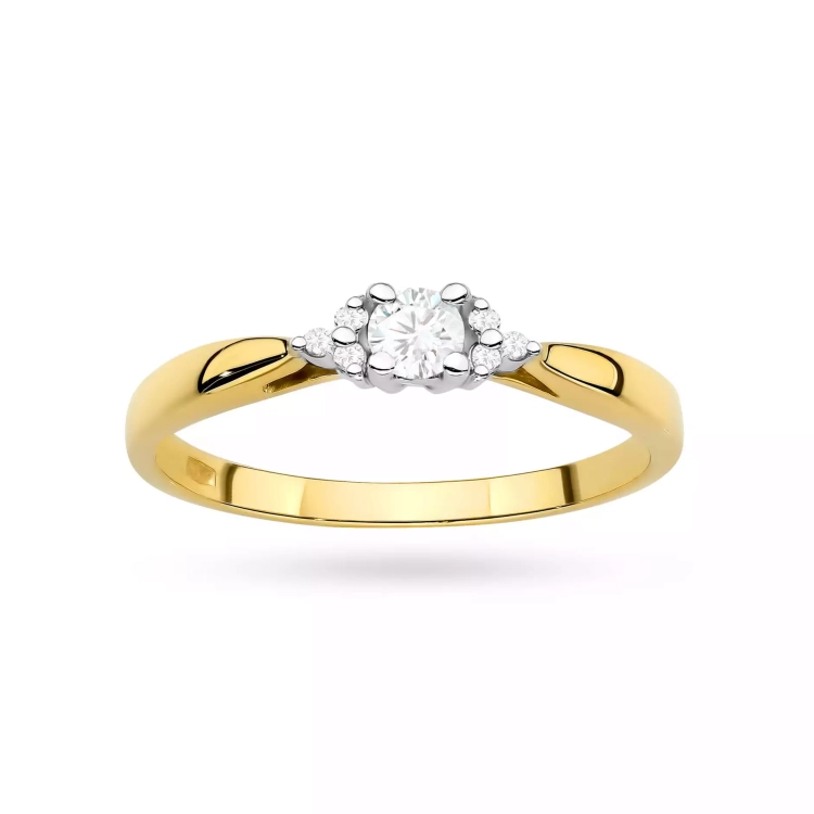 Pierścionek z żółtego złota, diament laboratoryjny 0,10ct
