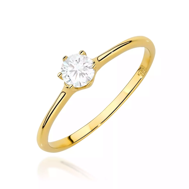 Pierścionek z żółtego złota, diament laboratoryjny 0,25ct