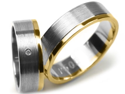 Obrączki ślubne dwukolorowe płaskie z cyrkonią 6mm Premium P-505-k