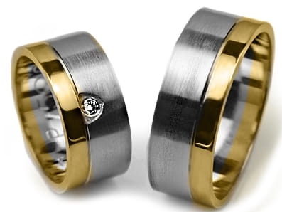 Obrączki ślubne dwukolorowe płaskie z cyrkonią 8mm Premium P-508-k