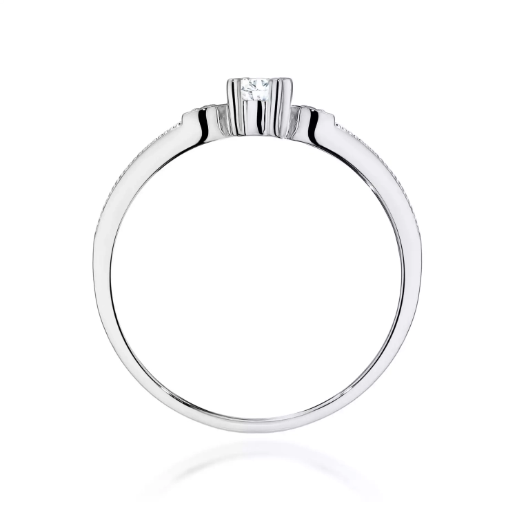 Pierścionek z białego złota, diament laboratoryjny 0,10ct