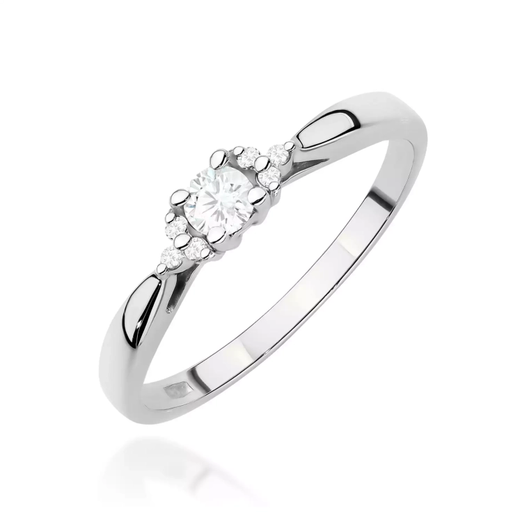 Pierścionek z białego złota, diament laboratoryjny 0,10ct