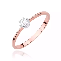 Pierścionek z różowego złota, diament laboratoryjny 0,10ct