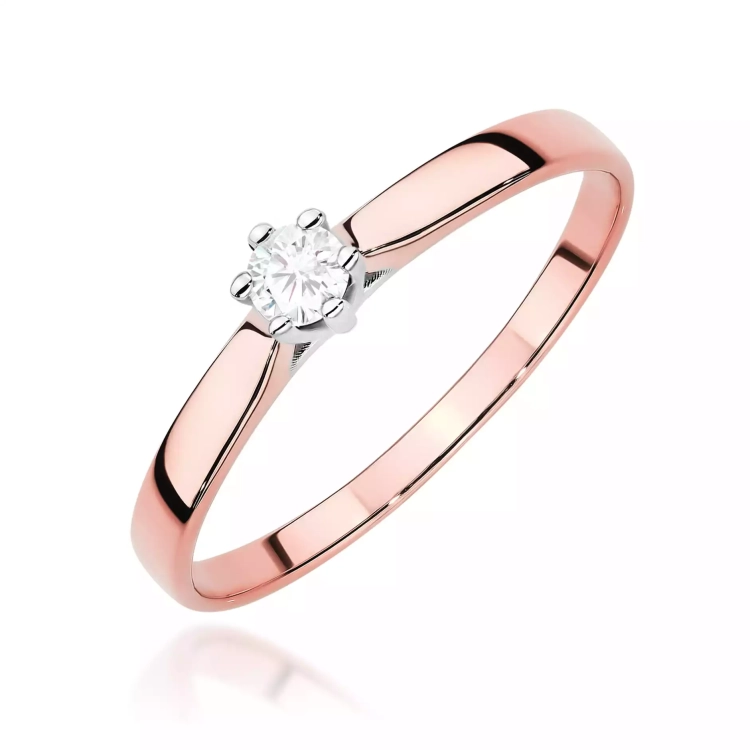 Pierścionek z różowego złota, diament laboratoryjny 0,20ct