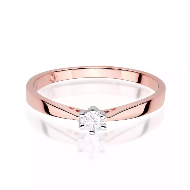 Pierścionek z różowego złota, diament laboratoryjny 0,10ct