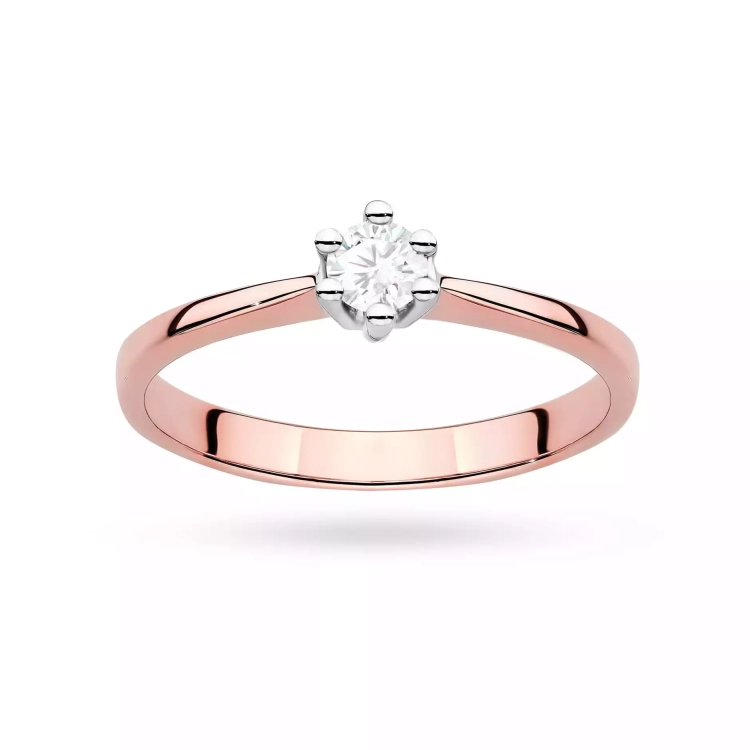 Pierścionek z żółtego złota, diament laboratoryjny 0,15ct