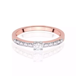 Pierścionek z różowego złota, diament laboratoryjny centralny 0,08ct