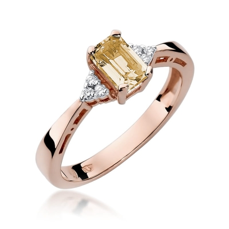 Przejdź do produktu Pierścionek zaręczynowy z różowego złota z cytrynem i diamentami 0,03ct Fire Of Love