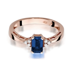 Pierścionek zaręczynowy z różowego złota z szafirem i diamentami 0,03ct Fire Of Love