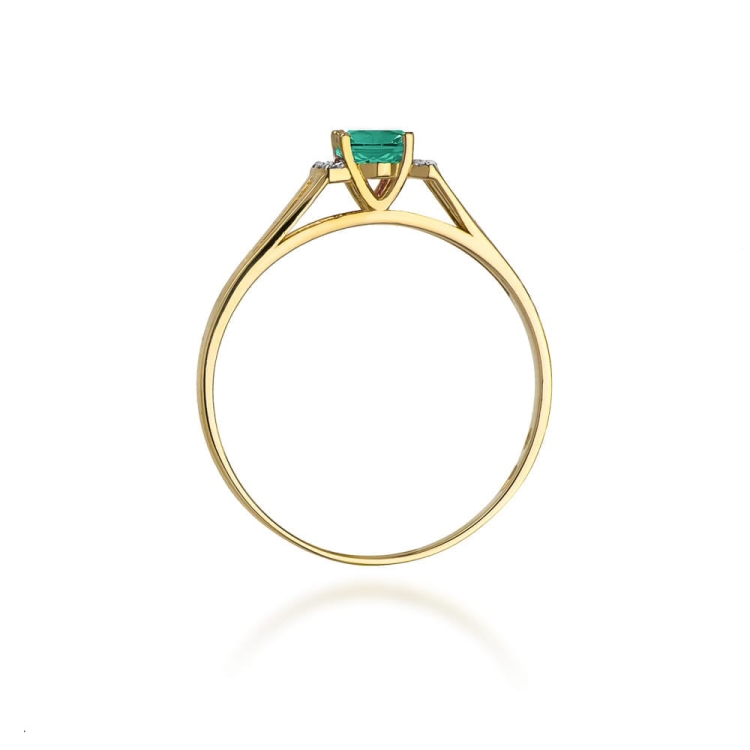 Pierścionek zaręczynowy z żółtego złota z szmaragdem i diamentami 0,05ct Fire Of Love