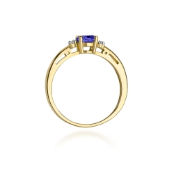 Pierścionek zaręczynowy z żółtego złota z tanzanitem i diamentami 0,03ct Fire Of Love