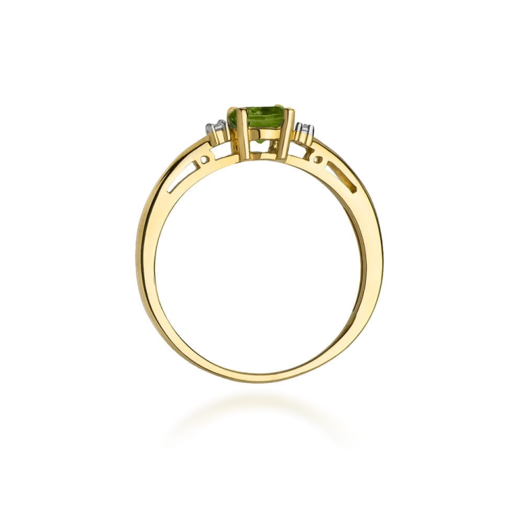 Pierścionek zaręczynowy z żółtego złota z oliwinem i diamentami 0,03ct Fire Of Love