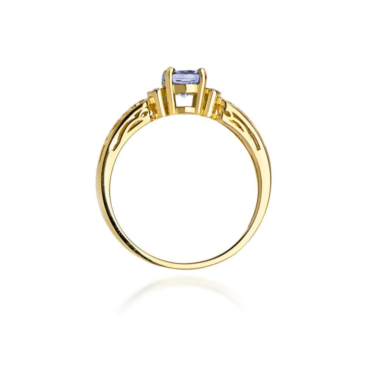 Pierścionek zaręczynowy z żółtego złota z tanzanitem i diamentami 0,02ct Fire Of Love