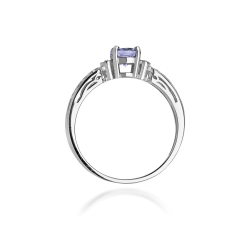 Pierścionek zaręczynowy z białego złota z tanzanitem i brylantami 0,02ct Fire Of Love