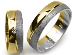 Obrączki ślubne dwukolorowe półokrągłe z cyrkonią 6mm Premium P-FALA GOLD-k