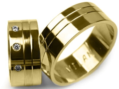 Obrączki ślubne z żółtego złota płaskie z cyrkoniami 8mm Premium P-MILAN