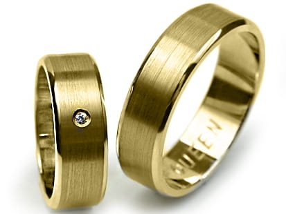Obrączki ślubne z żółtego złota płaskie z cyrkonią 6mm Premium P-QUEEN