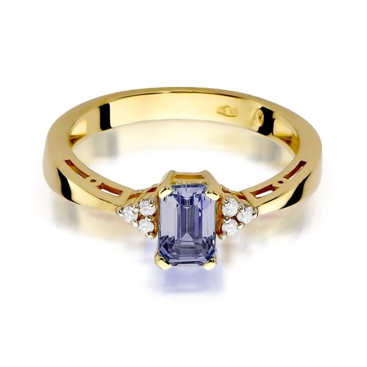 Pierścionek zaręczynowy z żółtego złota z ametystem i diamentami 0,03ct Fire Of Love BW-002-ametyst