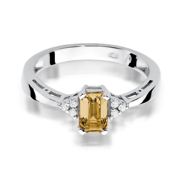 Pierścionek zaręczynowy z białego złota z cytrynem i diamentami 0,03ct Fire Of Love BW-02-cytryn
