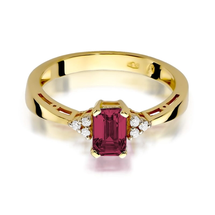 Pierścionek zaręczynowy z żółtego złota z rubinem i diamentami 0,03ct Fire Of Love BW-02-rubin