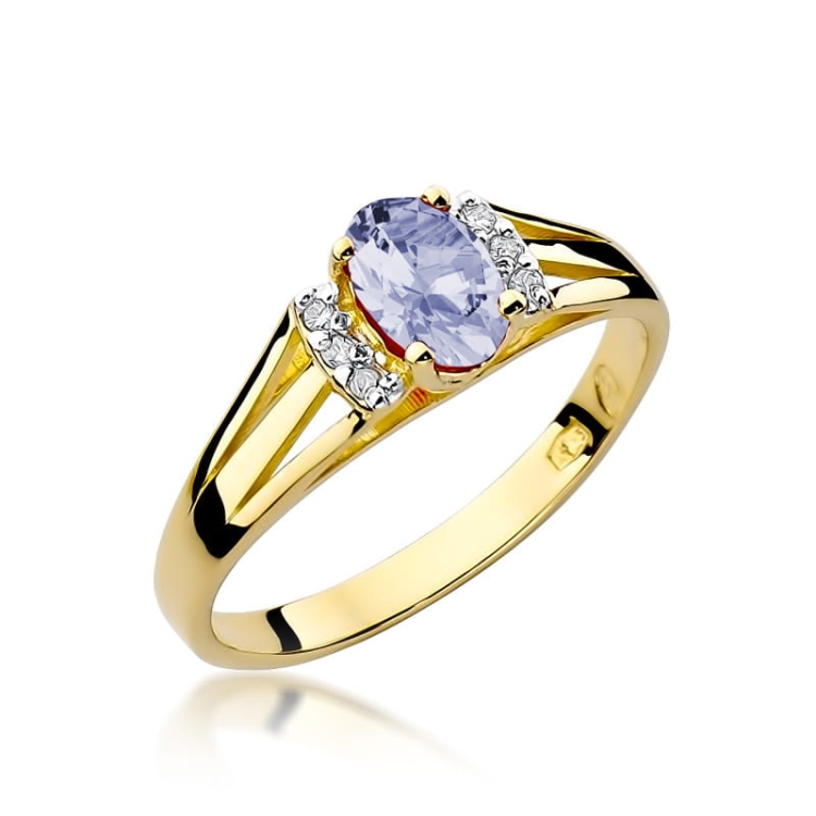 Pierścionek zaręczynowy z żółtego złota z tanzanitem i diamentami 0,05ct Fire Of Love BW-05-tanzanit