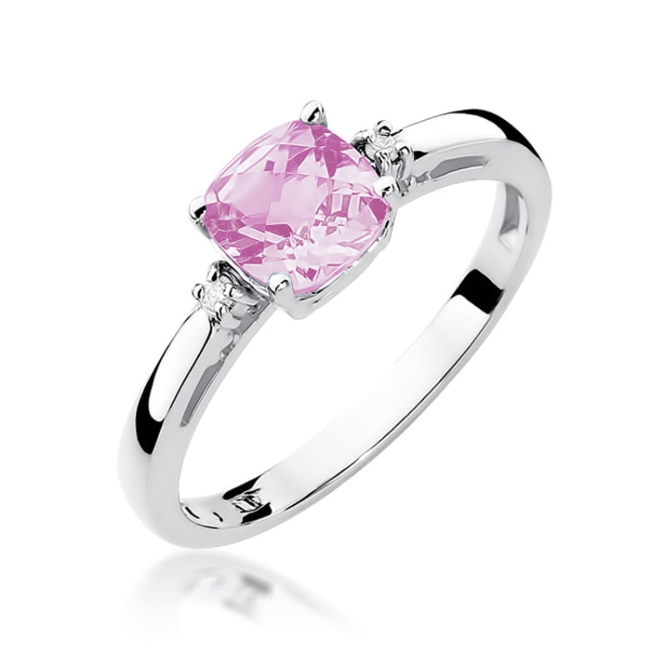Pierścionek zaręczynowy z białego złota z różowym topazem i diamentami 0,03ct Fire Of Love BW-03-różowy_topaz