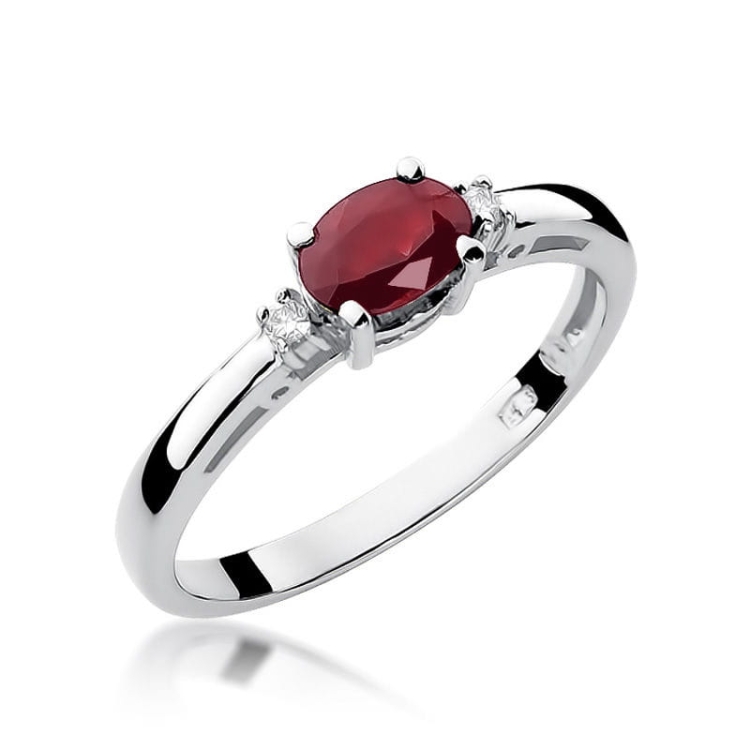 Pierścionek zaręczynowy z białego złota z rubinem i diamentami 0,03ct Fire Of Love  BW-06-rubin