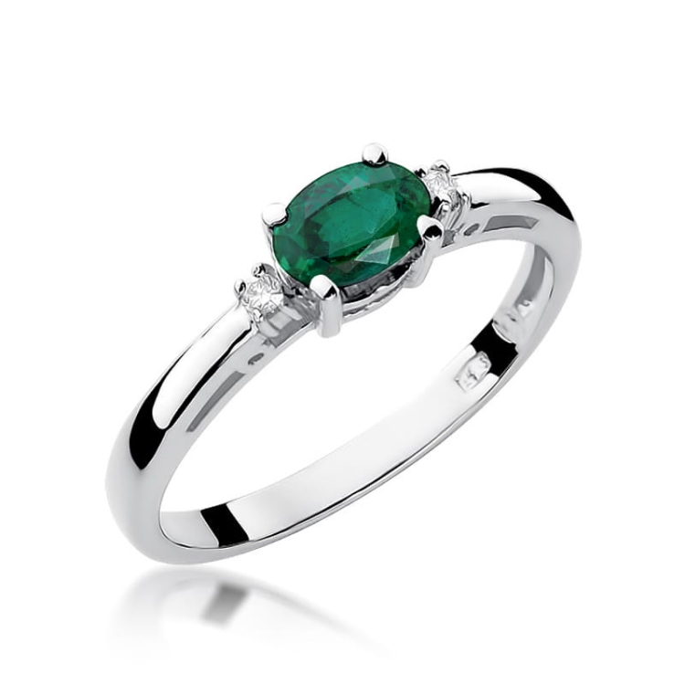 Pierścionek zaręczynowy z białego złota z szmaragdem i diamentami 0,05ct Fire Of Love BW-06-szmaragd