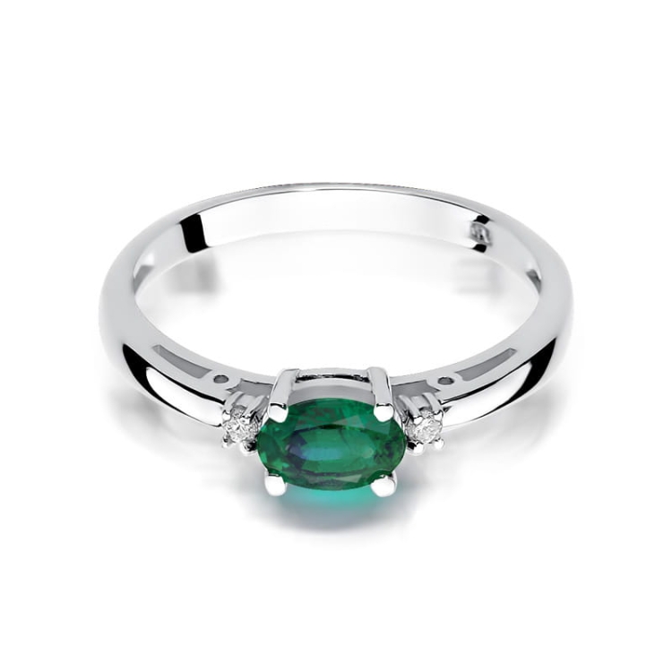 Pierścionek zaręczynowy z białego złota z szmaragdem i diamentami 0,05ct Fire Of Love BW-06-szmaragd