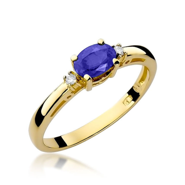 Pierścionek zaręczynowy z żółtego złota z tanzanitem i diamentami 0,03ct Fire Of Love BW-06-tanzanit