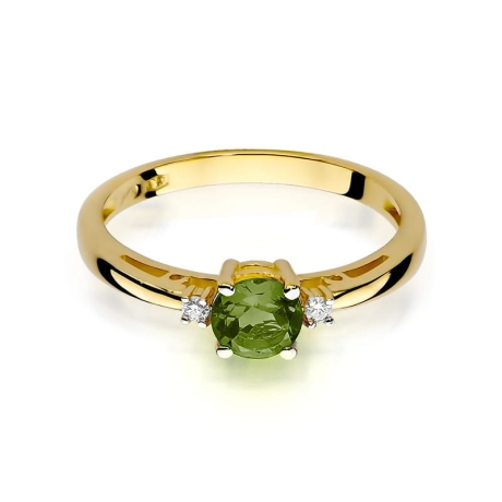 Przejdź do produktu Pierścionek zaręczynowy z żółtego złota z oliwinem i diamentami 0,03ct Fire Of Love