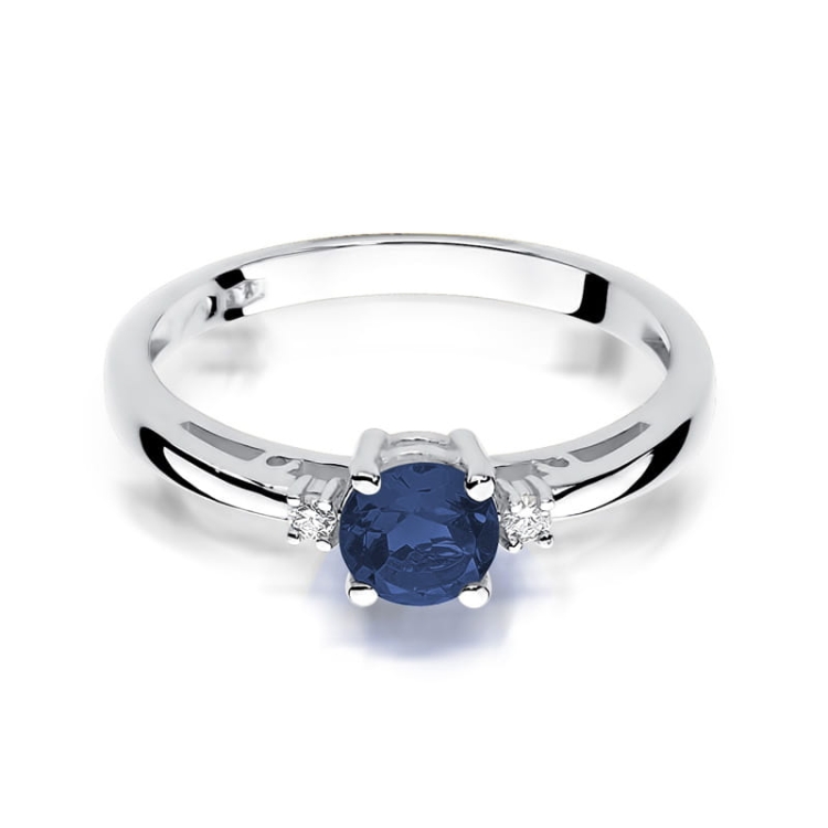 Pierścionek zaręczynowy z białego złota z szafirem i diamentami 0,03ct Fire Of Love BW-10-szafir