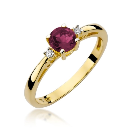 Przejdź do produktu Pierścionek zaręczynowy z żółtego złota z rubinem i diamentami 0,03ct Fire Of Love