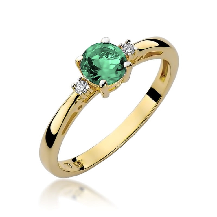 Pierścionek zaręczynowy z żółtego złota z szmaragdem i diamentami 0,03ct Fire Of Love BW-10-szmaragd