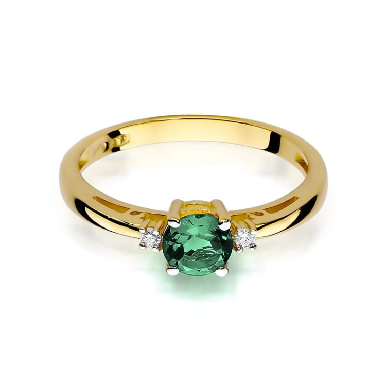 Pierścionek zaręczynowy z żółtego złota z szmaragdem i diamentami 0,03ct Fire Of Love BW-10-szmaragd