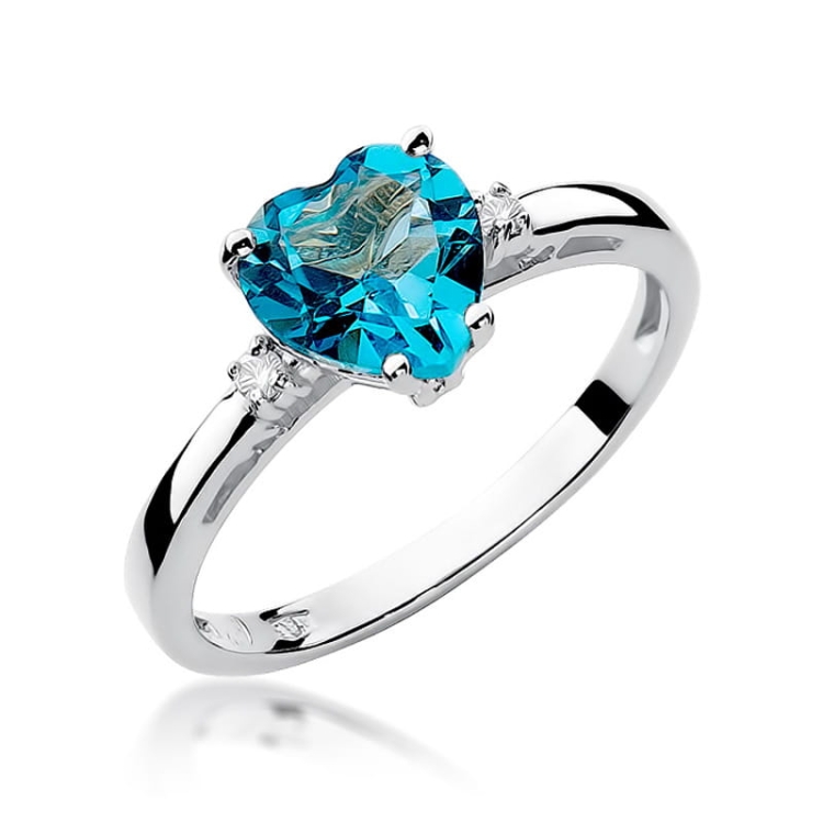 Pierścionek zaręczynowy z białego złota z topazem i diamentami 0,03ct Fire Of Love  BW-12-topaz-b