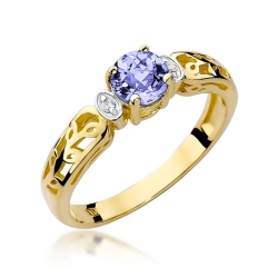Pierścionek zaręczynowy z żółtego złota z tanzanitem i diamentami 0,02ct Fire Of Love BW-14-ametyst
