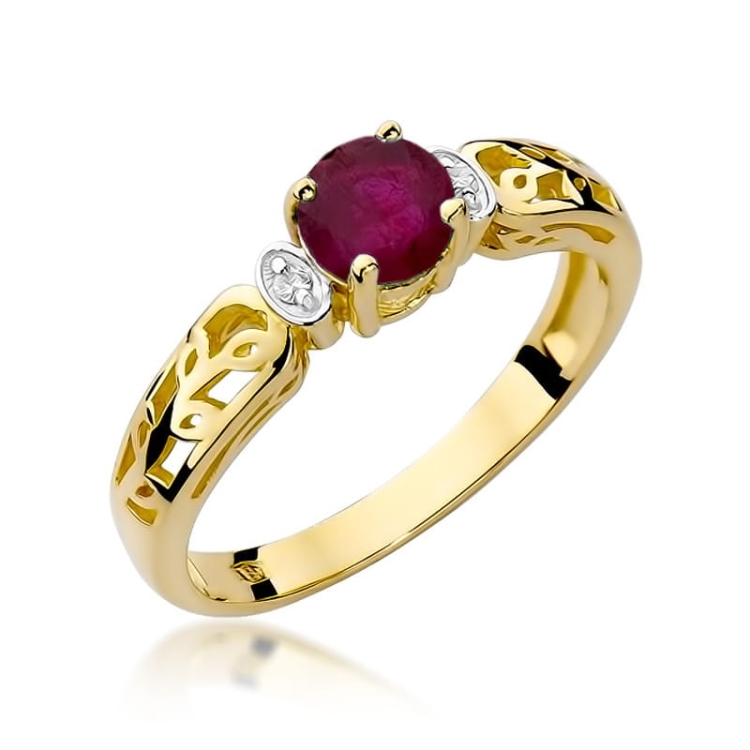 Pierścionek zaręczynowy z żółtego złota z rubinem i diamentami 0,02ct Fire Of Love BW-014-rubin