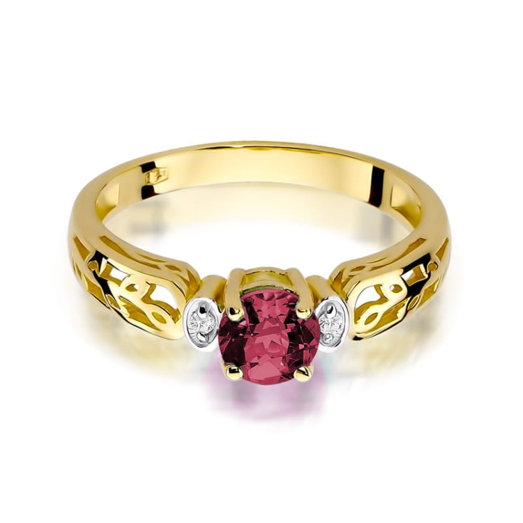 Pierścionek zaręczynowy z żółtego złota z rubinem i diamentami 0,02ct Fire Of Love BW-014-rubin