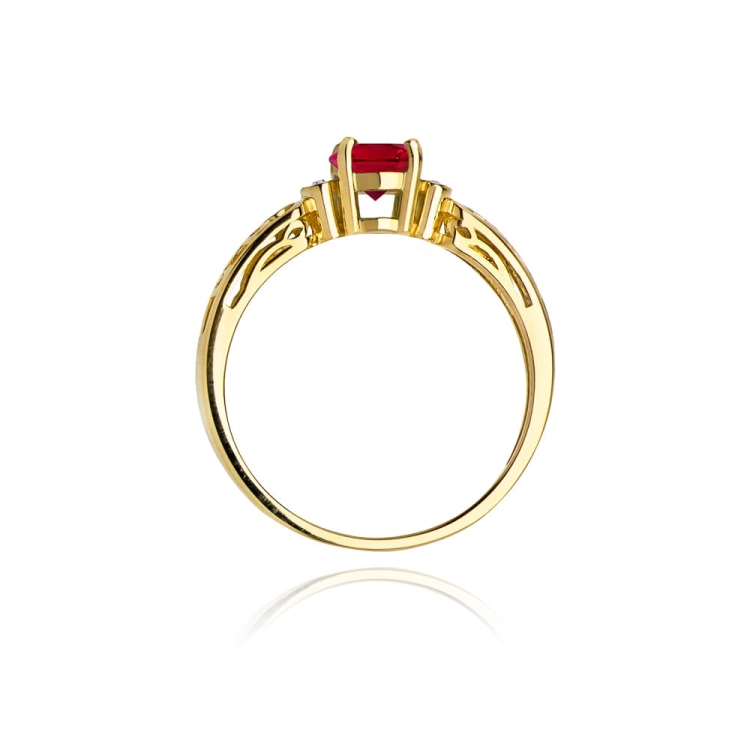 Pierścionek zaręczynowy z żółtego złota z rubinem i diamentami 0,02ct Fire Of Love BW-014-rubin