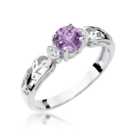 Przejdź do produktu Pierścionek zaręczynowy z białego złota z ametystem i diamentami 0,02ct Fire Of Love