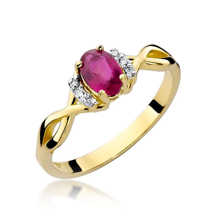 Pierścionek zaręczynowy z żółtego złota z rubinem i diamentami 0,05ct Fire Of Love BW-19-rubin