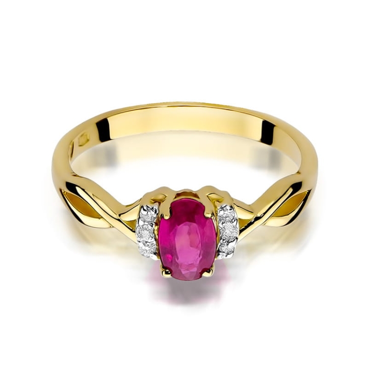 Pierścionek zaręczynowy z żółtego złota z rubinem i diamentami 0,05ct Fire Of Love BW-19-rubin
