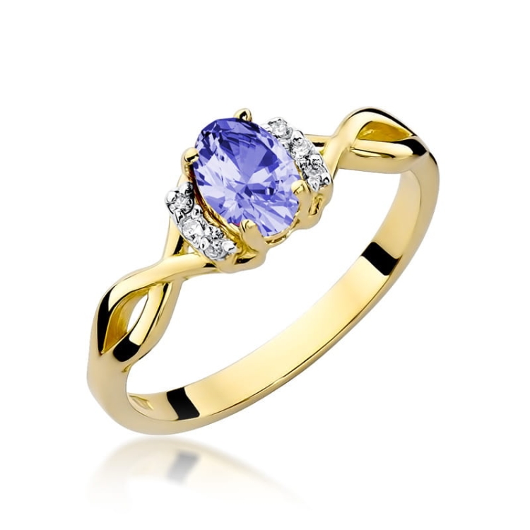 Pierścionek zaręczynowy z żółtego złota z tanzanitem i diamentami 0,05ct Fire Of Love BW-19-tanzanit