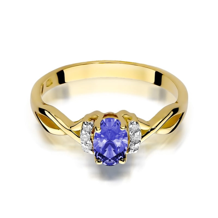 Pierścionek zaręczynowy z żółtego złota z tanzanitem i diamentami 0,05ct Fire Of Love BW-19-tanzanit