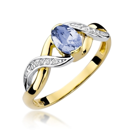 Przejdź do produktu Pierścionek zaręczynowy z żółtego złota z tanzanitem i diamentami 0,05ct Fire Of Love