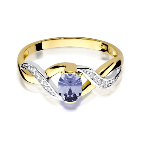 Przejdź do produktu Pierścionek zaręczynowy z żółtego złota z tanzanitem i diamentami 0,05ct Fire Of Love