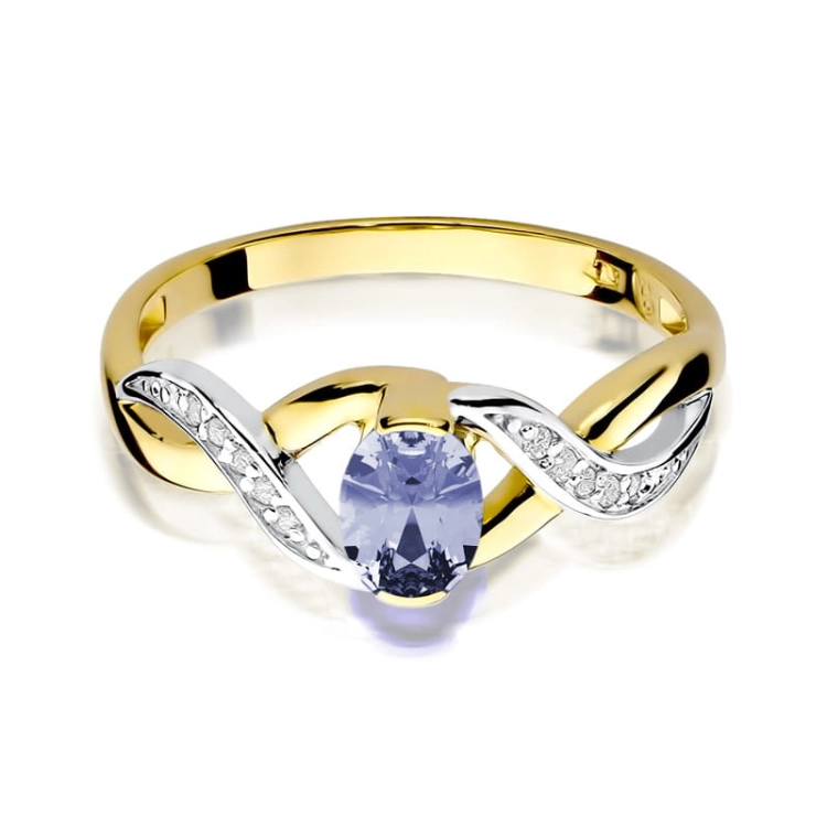 Pierścionek zaręczynowy z żółtego złota z tanzanitem i diamentami 0,05ct Fire Of Love BW-28-tanzanit